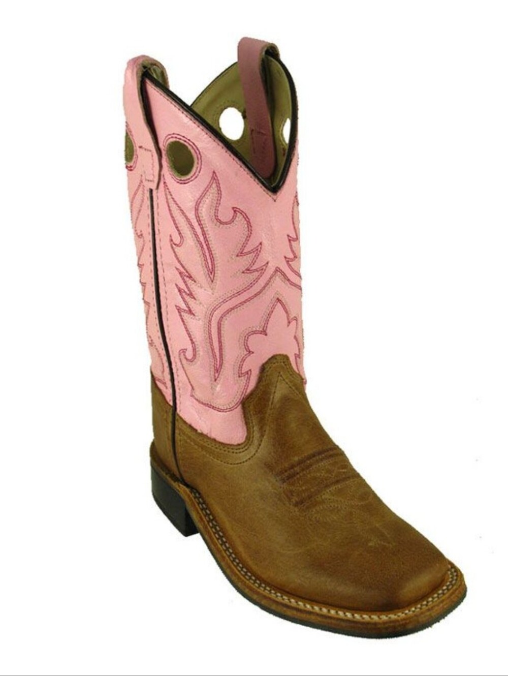Old West Kids' Tan And Pink Leather Square Toe Western Boots